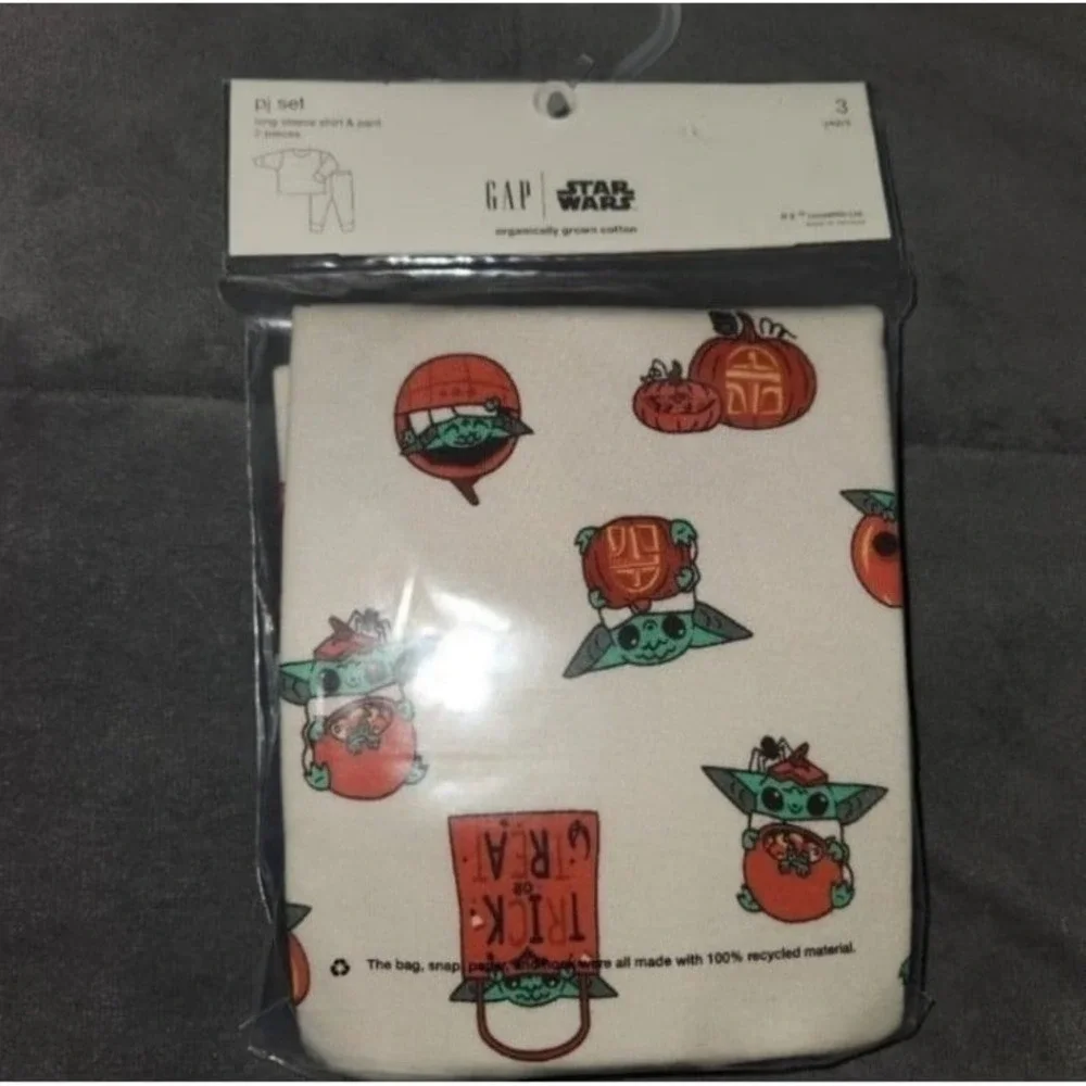 Gap Star Wars Grogu Halloween PJ Set Toddler 3 Years Baby Yoda Organically Grown